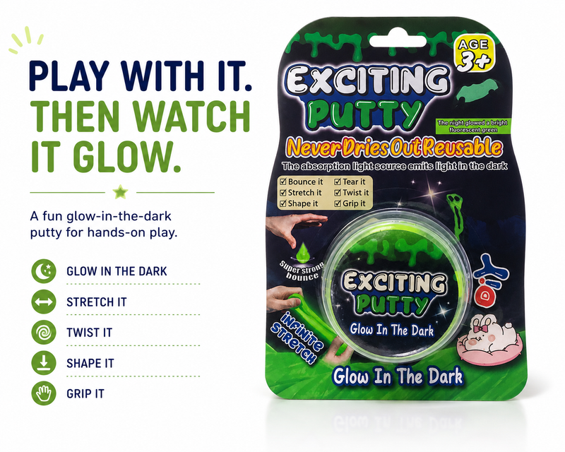 Glow in the Dark Putty for Kids – Stretch, Twist, Shape & Bounce Fun Toy | Reusable Sensory Play