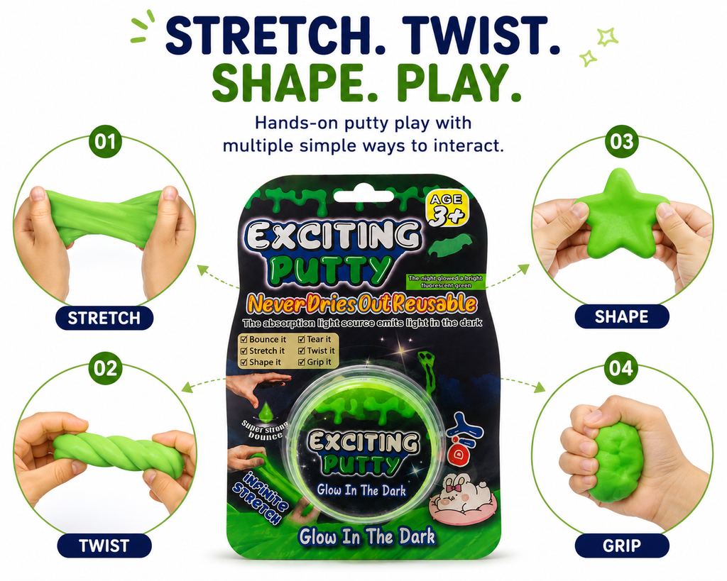 Glow in the Dark Putty for Kids – Stretch, Twist, Shape & Bounce Fun Toy | Reusable Sensory Play