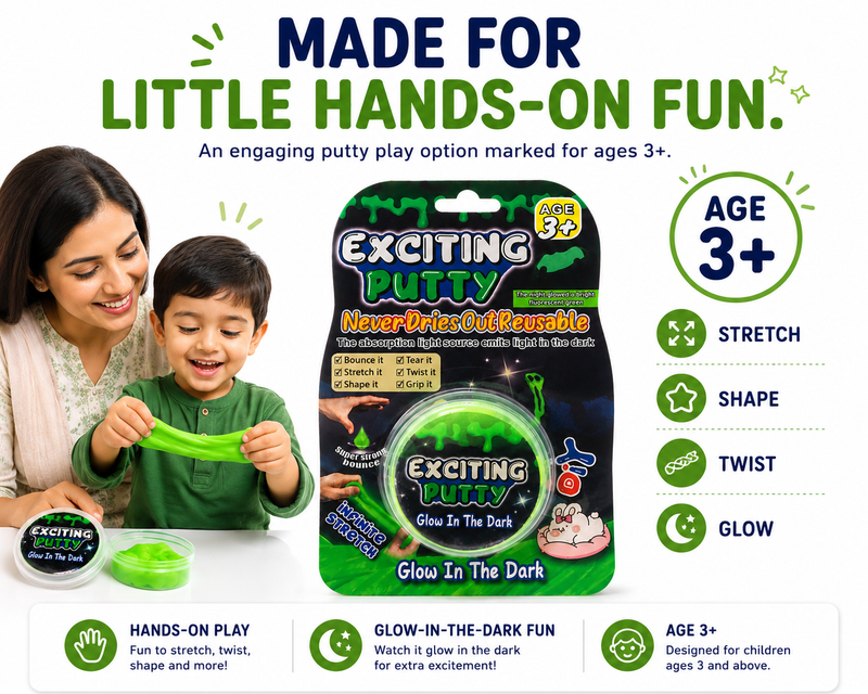 Glow in the Dark Putty for Kids – Stretch, Twist, Shape & Bounce Fun Toy | Reusable Sensory Play