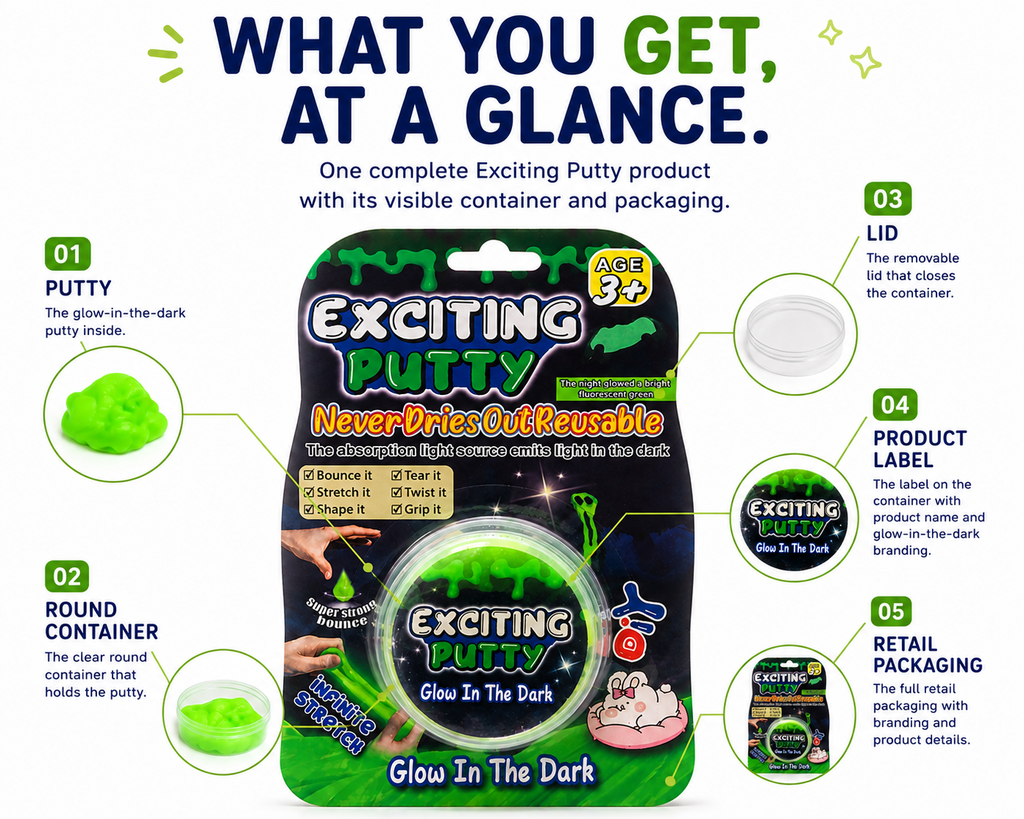 Glow in the Dark Putty for Kids – Stretch, Twist, Shape & Bounce Fun Toy | Reusable Sensory Play