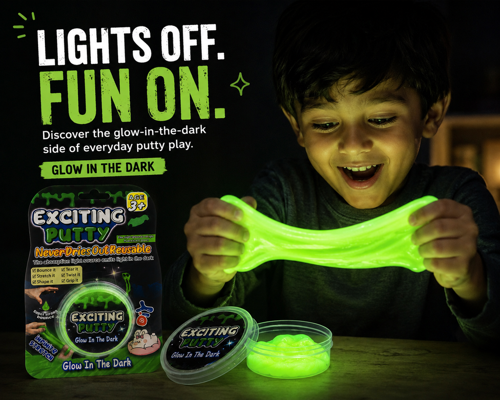 Glow in the Dark Putty for Kids – Stretch, Twist, Shape & Bounce Fun Toy | Reusable Sensory Play
