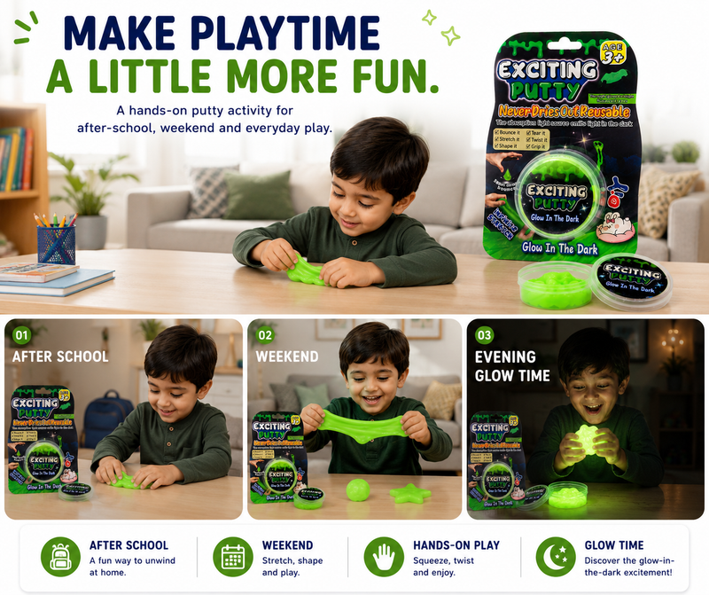 Glow in the Dark Putty for Kids – Stretch, Twist, Shape & Bounce Fun Toy | Reusable Sensory Play
