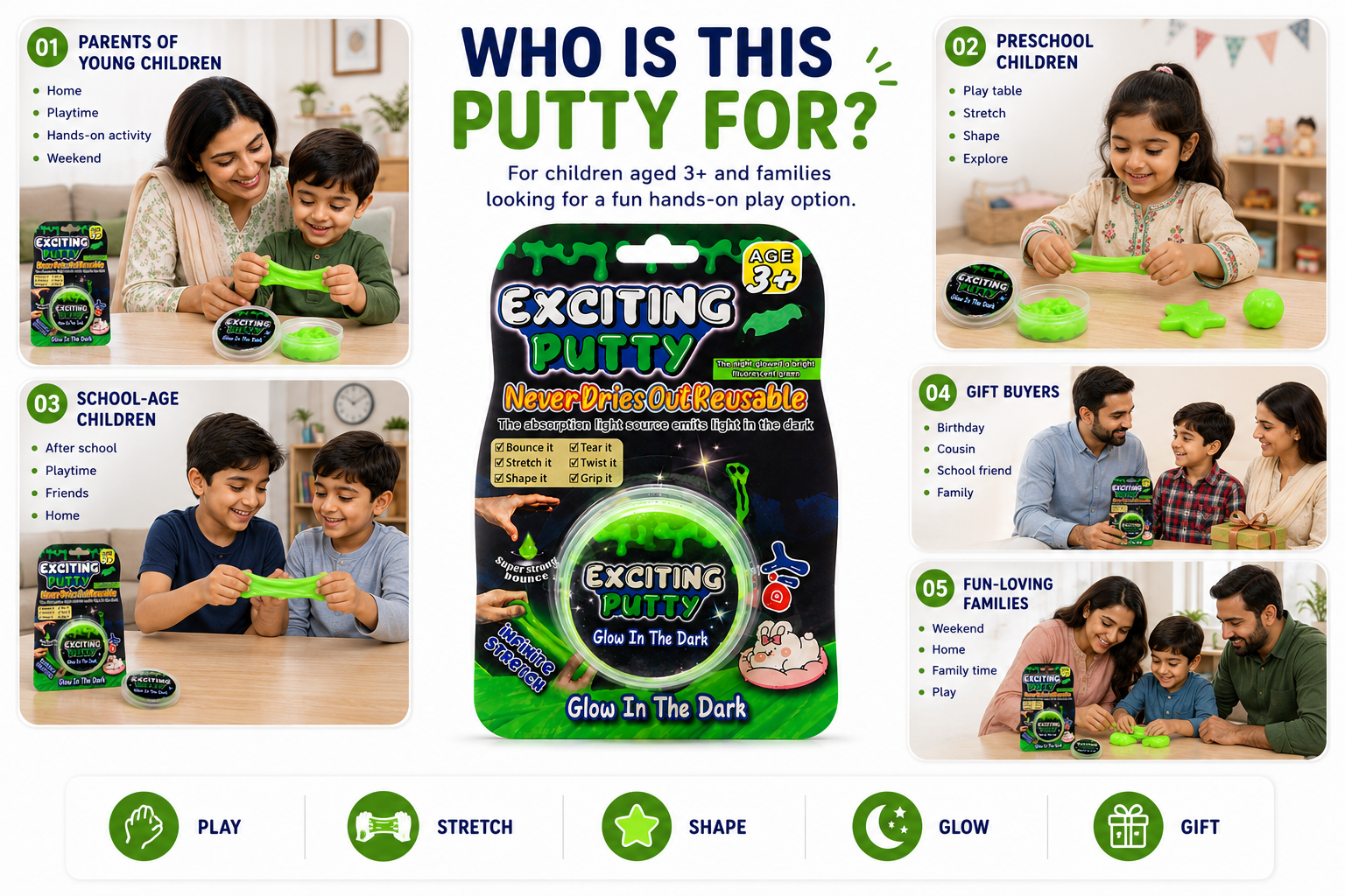 Glow in the Dark Putty for Kids – Stretch, Twist, Shape & Bounce Fun Toy | Reusable Sensory Play