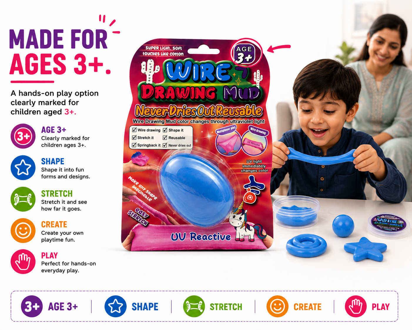 Wire Drawing Mud for Kids – Stretch, Shape, Draw & Create | Reusable Sensory Play Toy