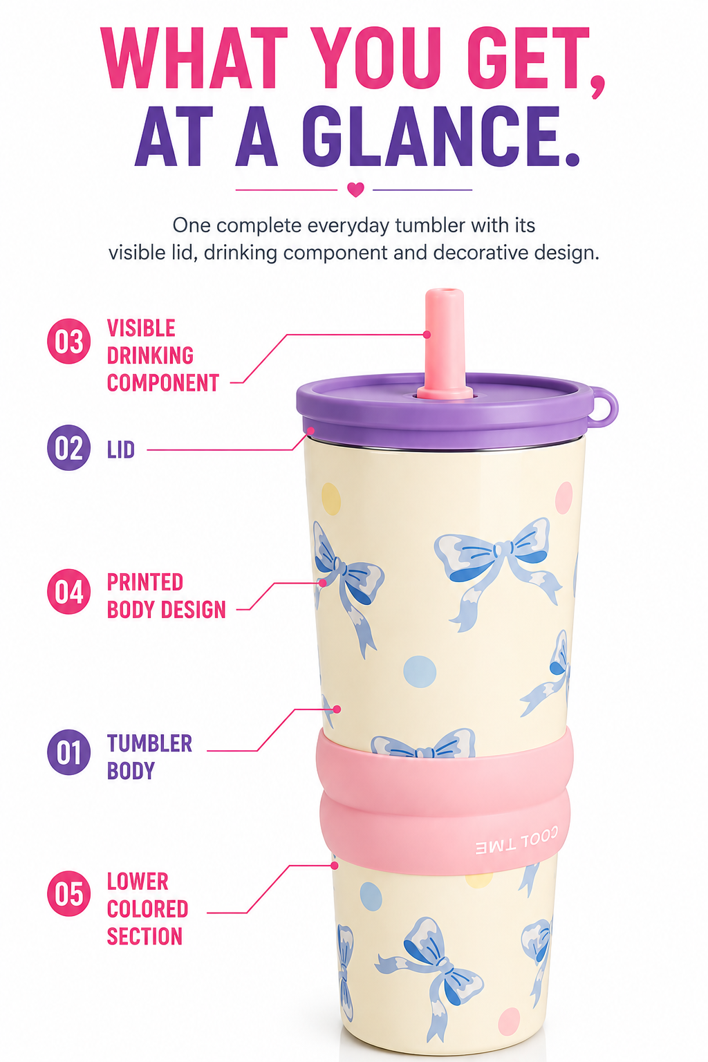 Cute Bow Design Tumbler – Stylish Everyday Drinking Cup | Drink On the Go