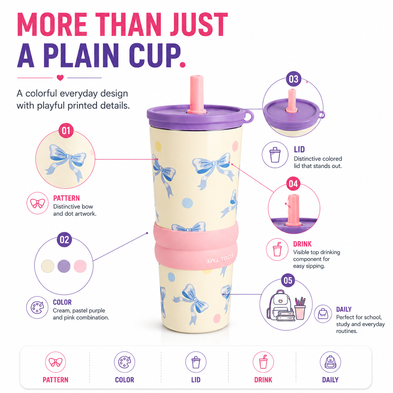 Cute Bow Design Tumbler – Stylish Everyday Drinking Cup | Drink On the Go
