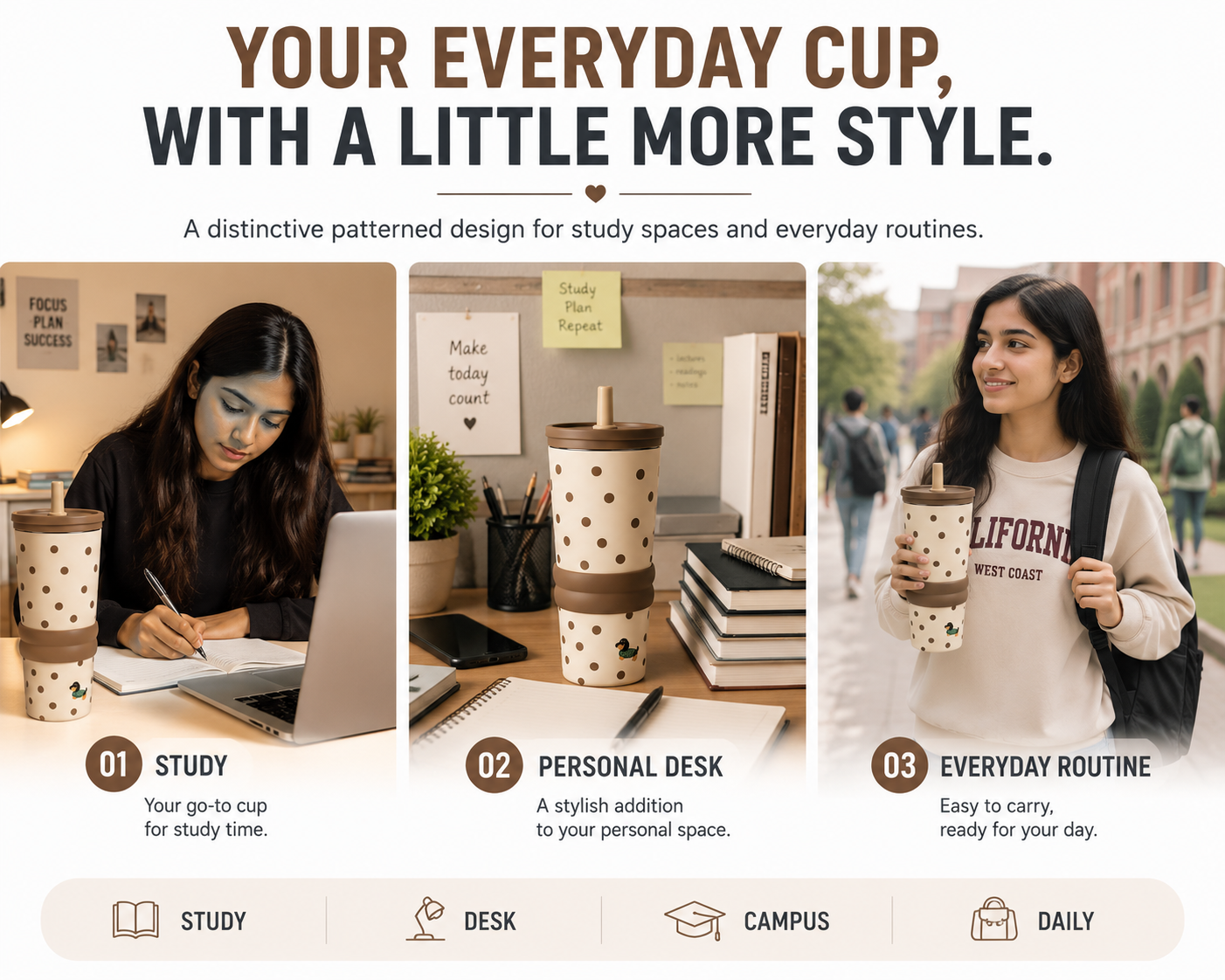 Cute Bow Design Tumbler – Stylish Everyday Drinking Cup | Drink On the Go