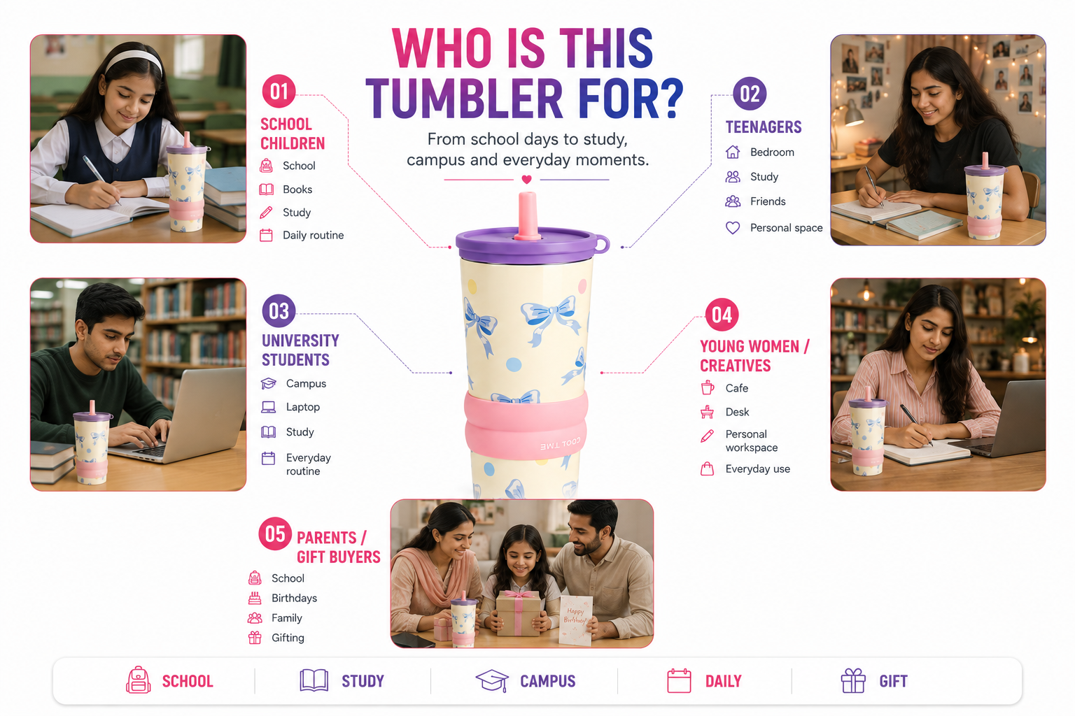 Cute Bow Design Tumbler – Stylish Everyday Drinking Cup | Drink On the Go