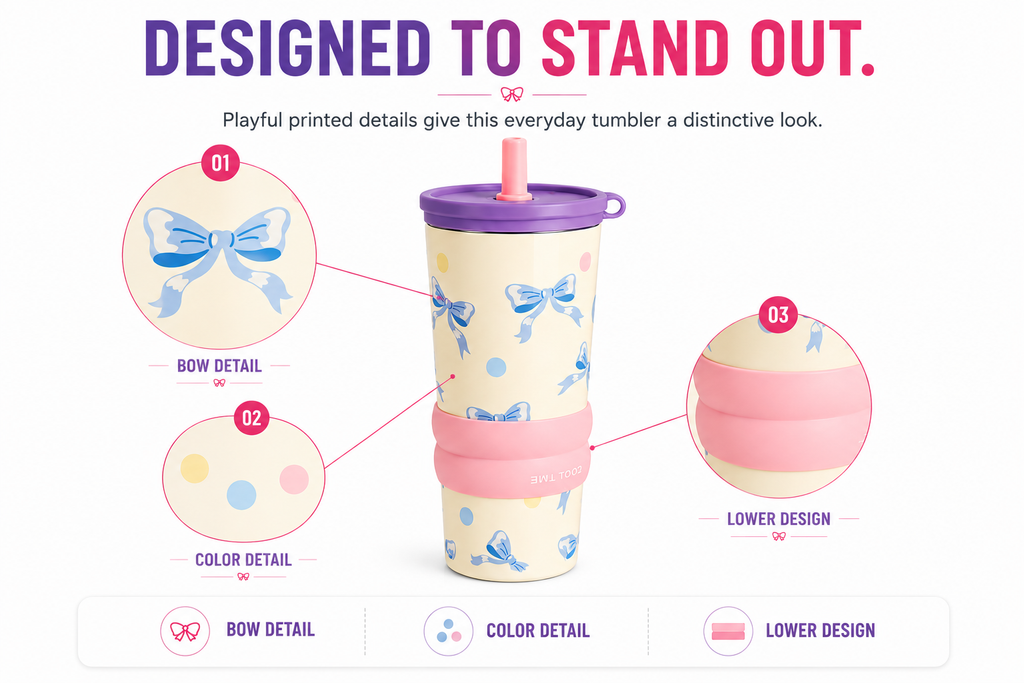 Cute Bow Design Tumbler – Stylish Everyday Drinking Cup | Drink On the Go