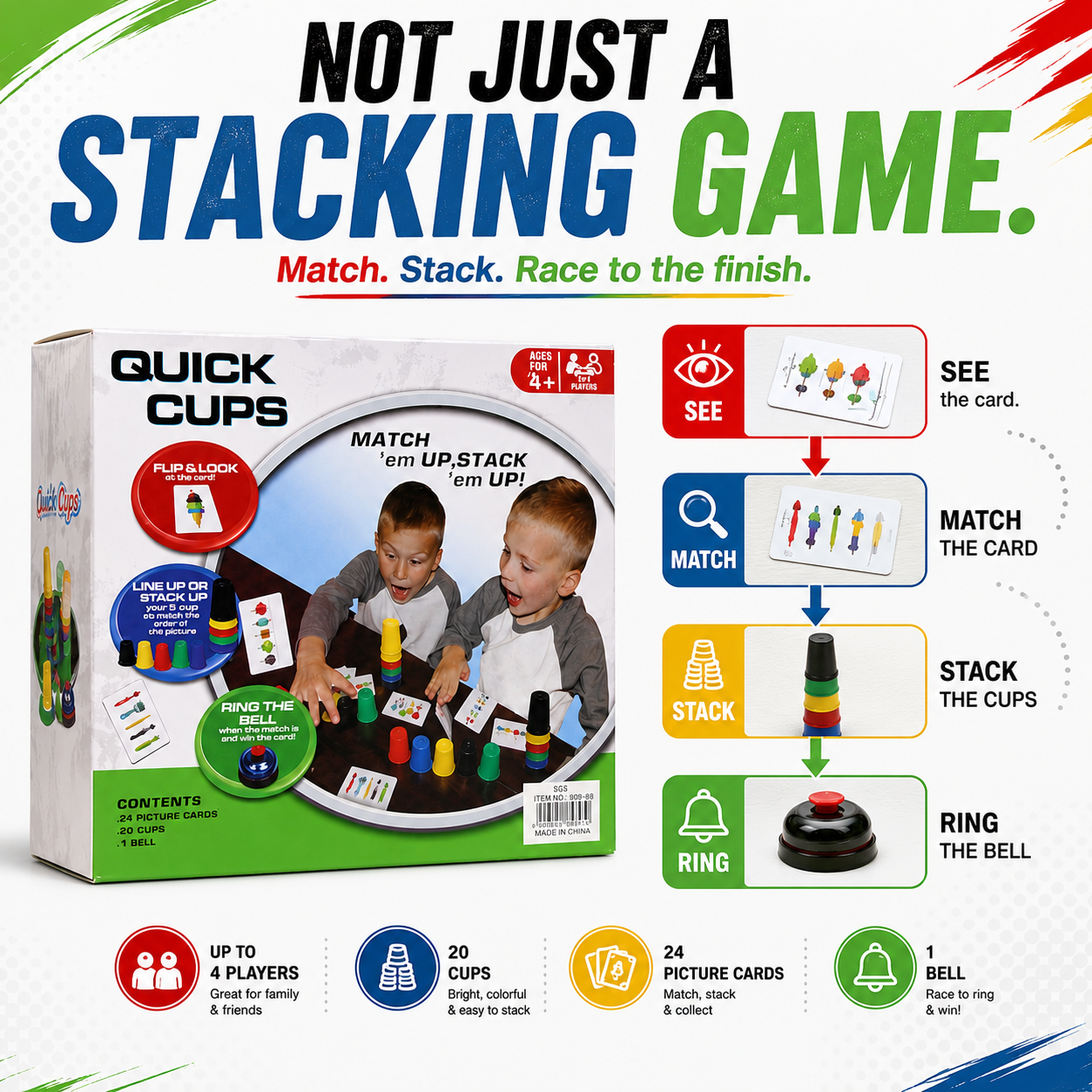 Speed Stacking Cups Game for Kids & Family – Match, Stack & Race