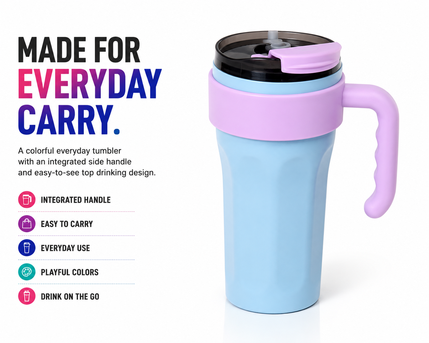 Stylish Everyday Tumbler with Handle – Cute Pastel Design | Easy to Carry
