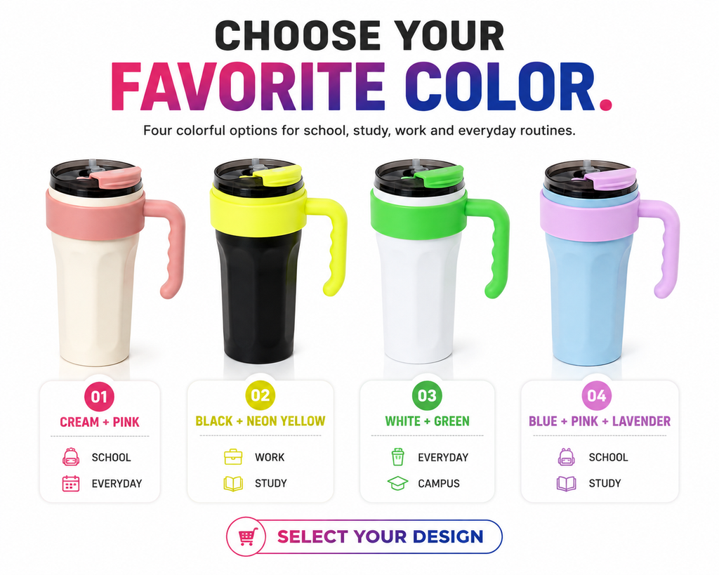 Stylish Everyday Tumbler with Handle – Cute Pastel Design | Easy to Carry