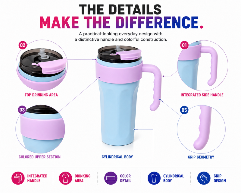 Stylish Everyday Tumbler with Handle – Cute Pastel Design | Easy to Carry