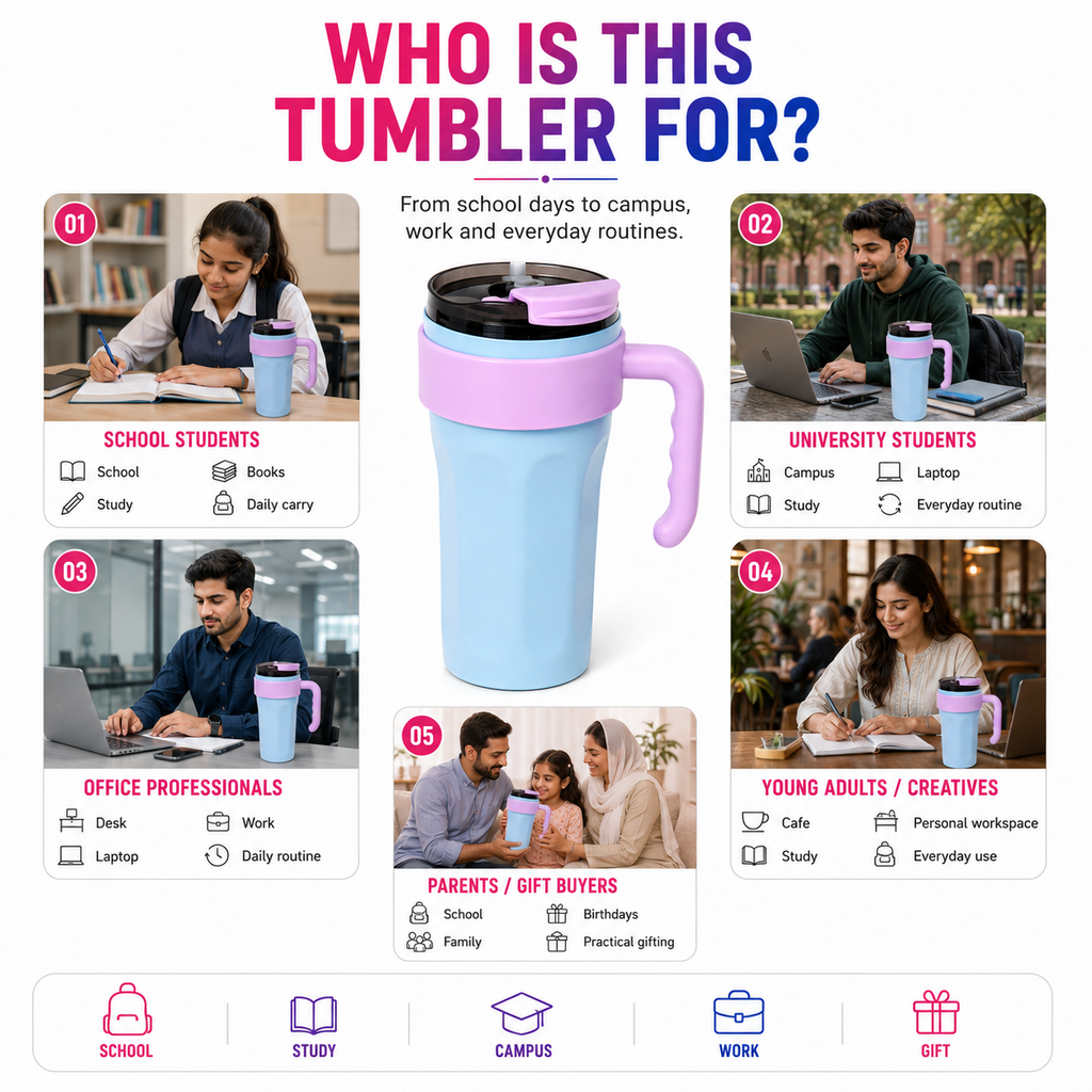 Stylish Everyday Tumbler with Handle – Cute Pastel Design | Easy to Carry