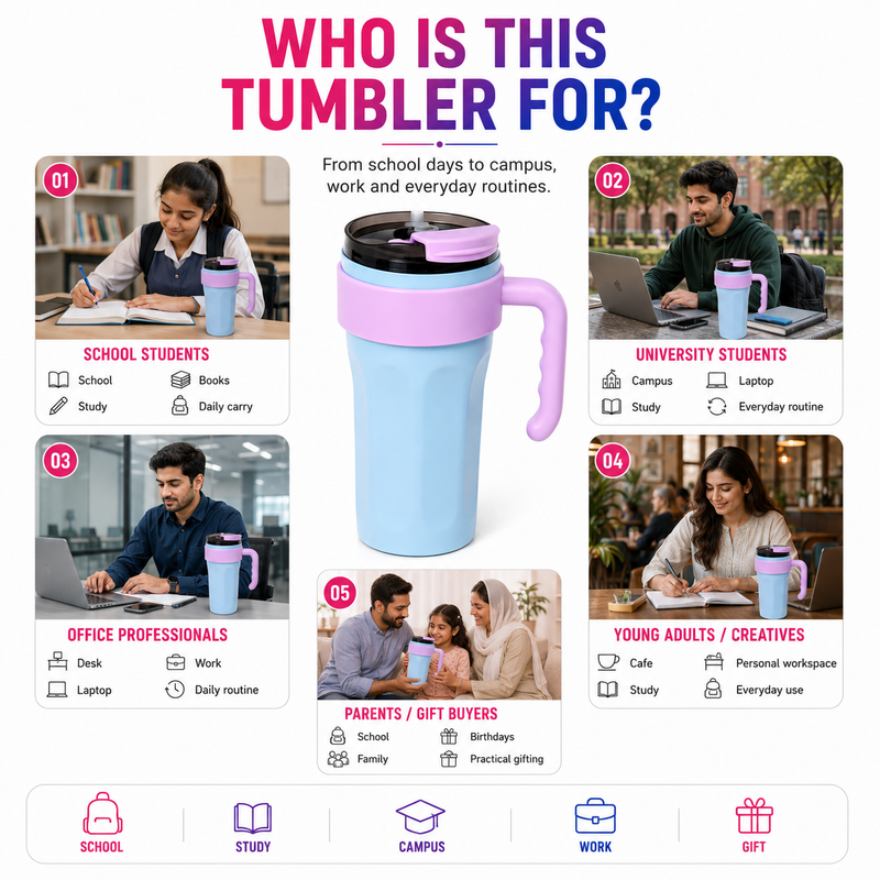 Stylish Everyday Tumbler with Handle – Cute Pastel Design | Easy to Carry