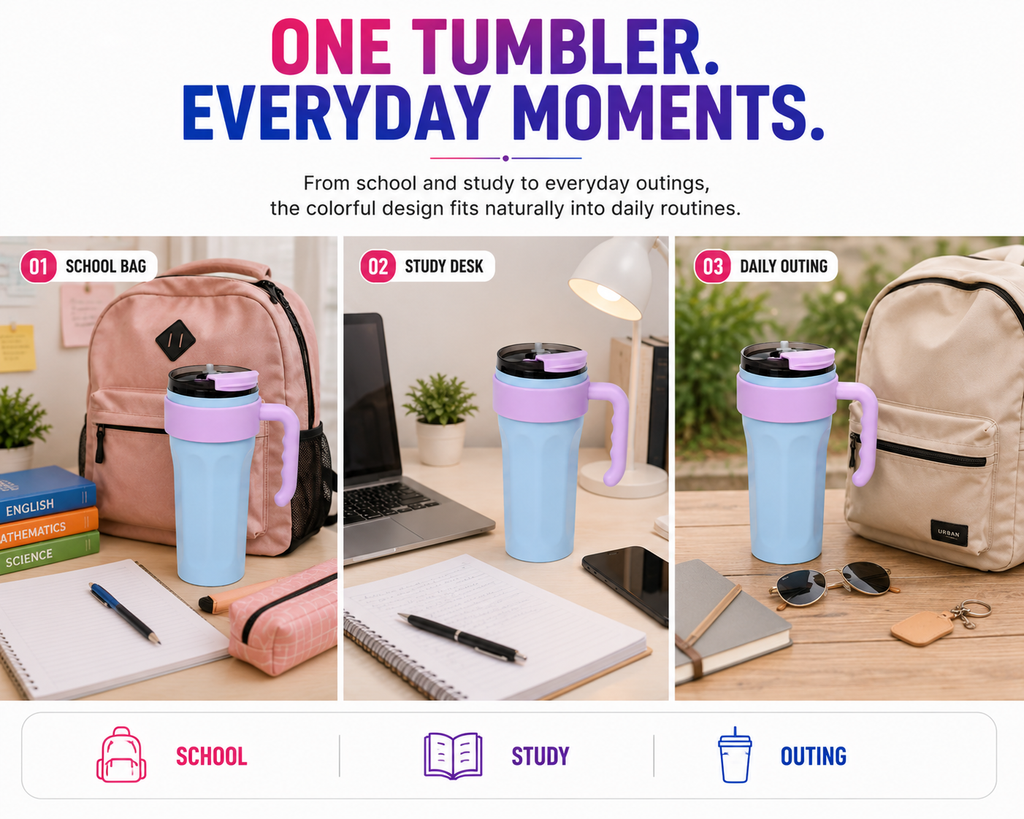 Stylish Everyday Tumbler with Handle – Cute Pastel Design | Easy to Carry