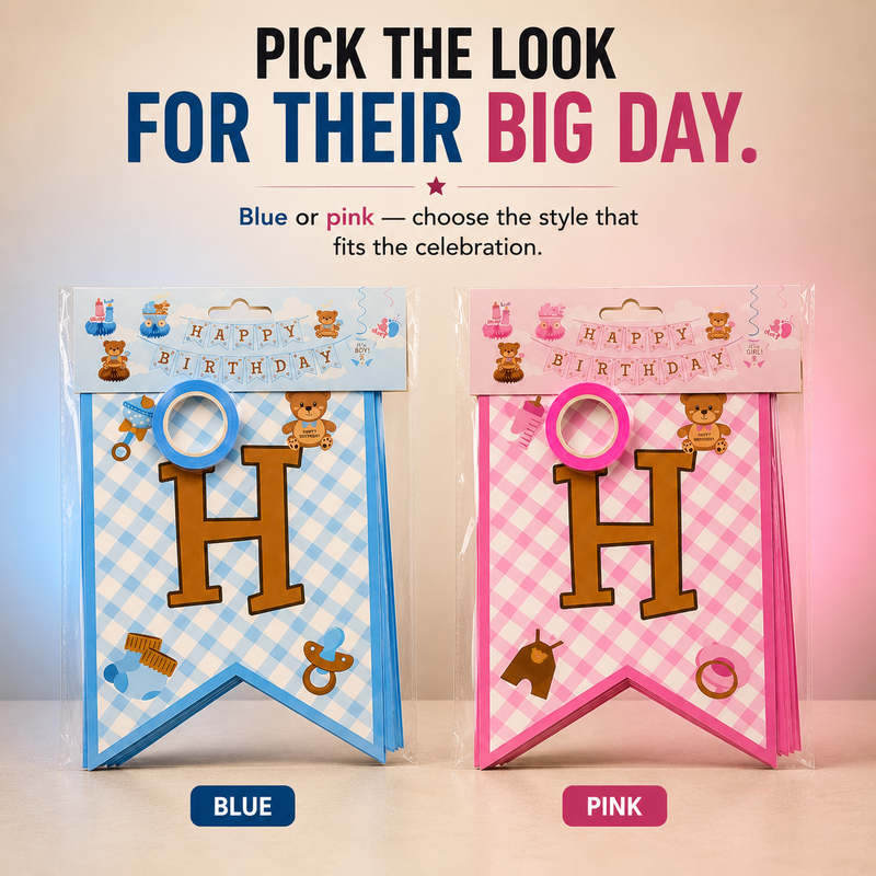 Happy Birthday Banner – Choose Blue or Pink for Their Special Day