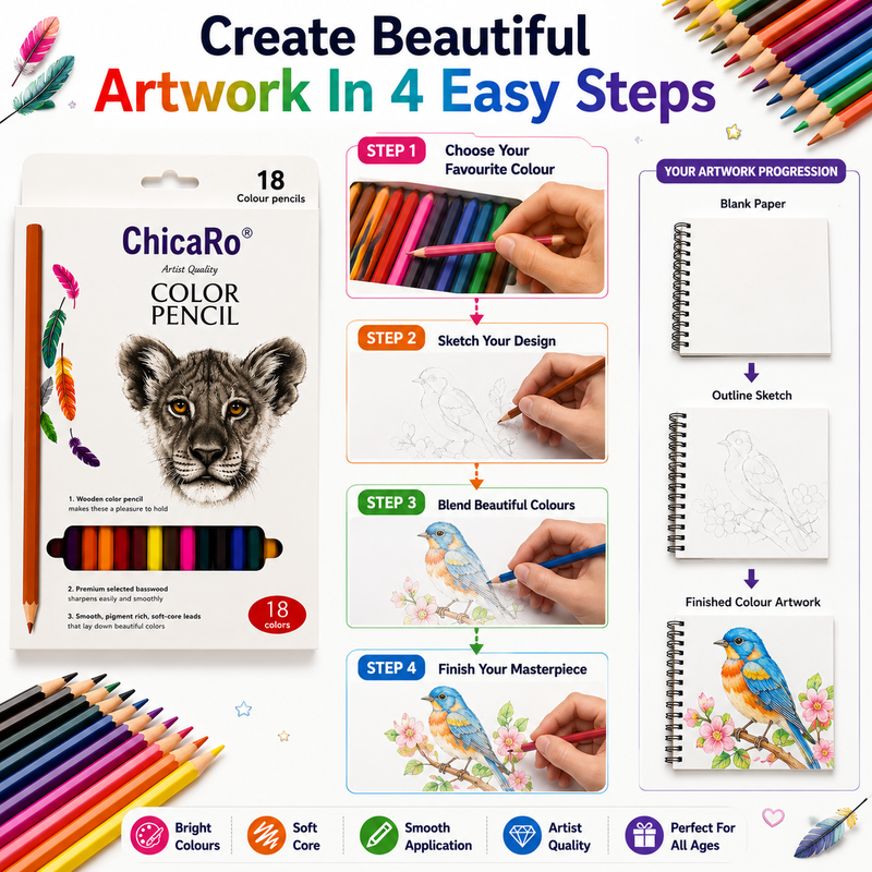 Artist Quality 18-Colour Pencil Set – Smooth, Rich & Easy-to-Sharpen Pencils for Creative Artwork
