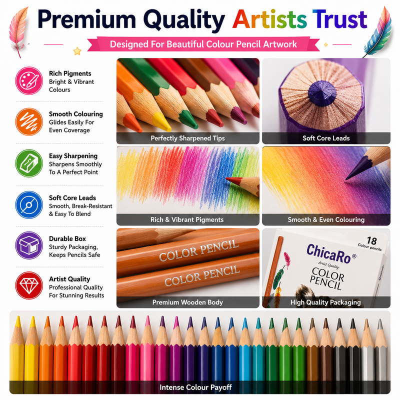 Artist Quality 18-Colour Pencil Set – Smooth, Rich & Easy-to-Sharpen Pencils for Creative Artwork