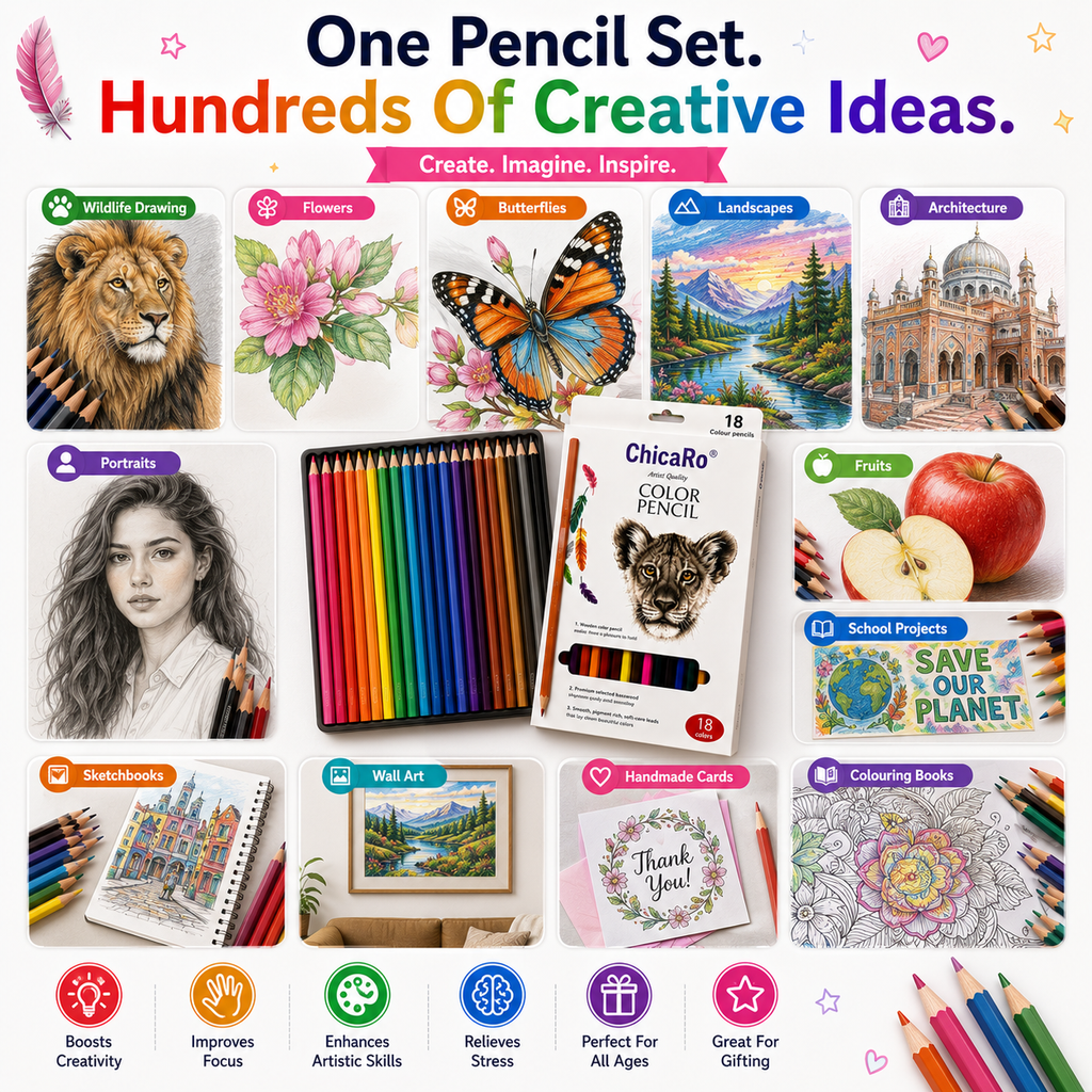 Artist Quality 18-Colour Pencil Set – Smooth, Rich & Easy-to-Sharpen Pencils for Creative Artwork