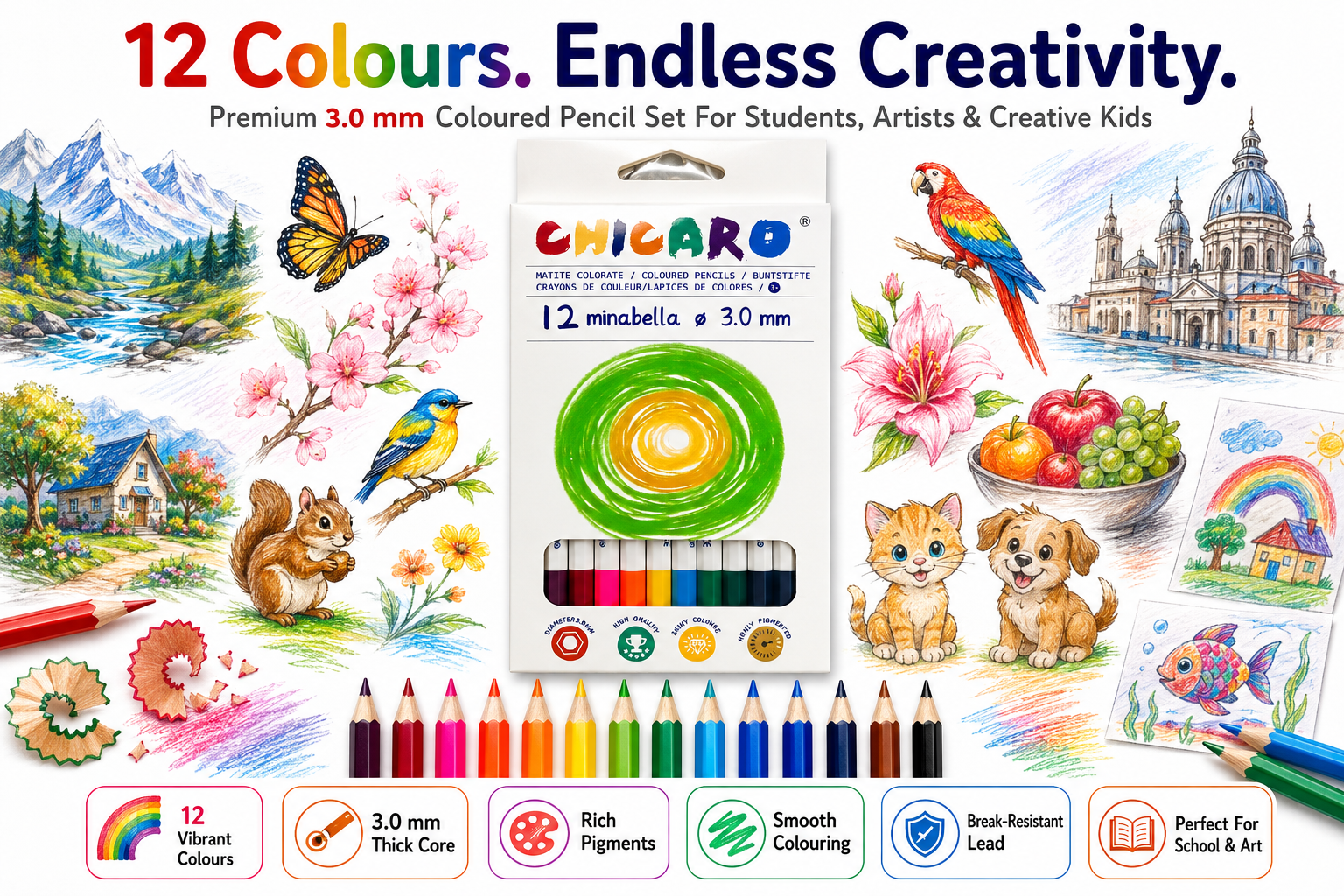 chicaro 12 colours pencils 3.0mm