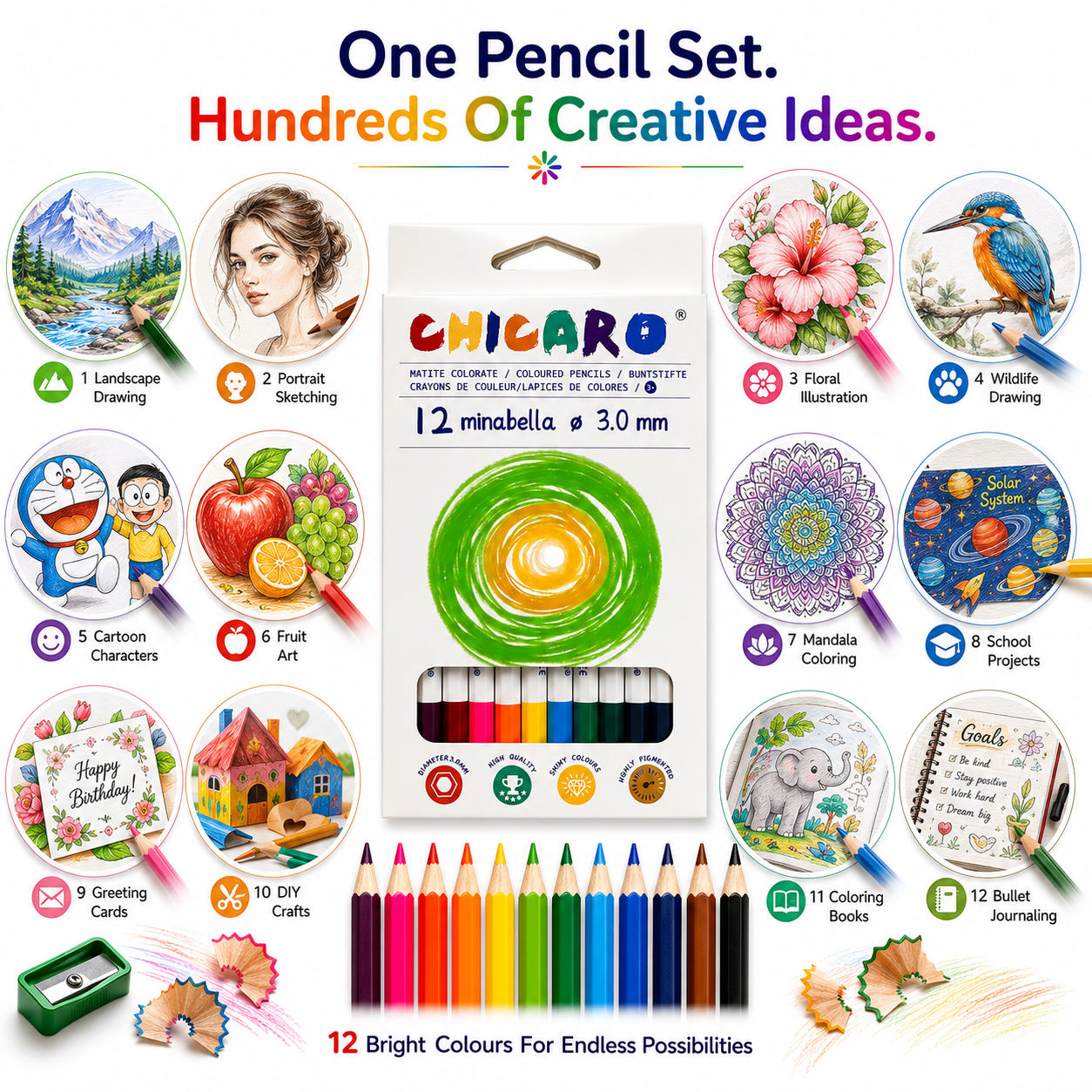 chicaro 12 colours pencils 3.0mm