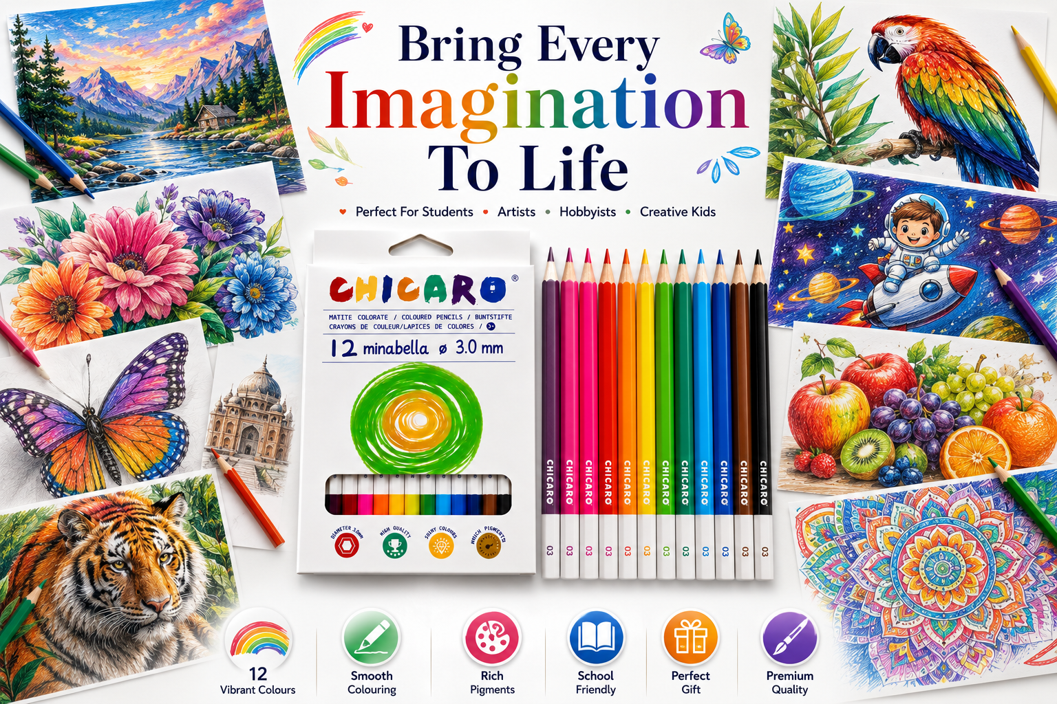 chicaro 12 colours pencils 3.0mm