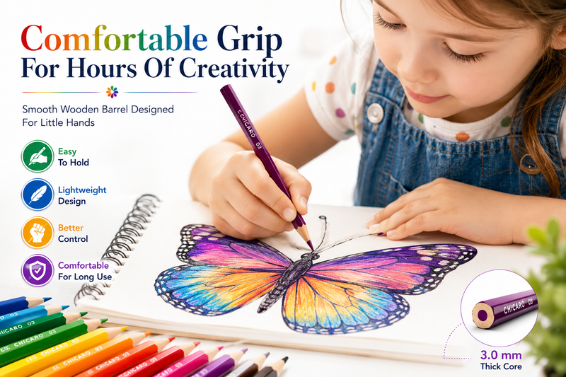 18-Piece ChicaRo Colour Pencil Set for Kids, Bright & Highly Pigmented Colouring Pencils with 3.0mm Thick Leads