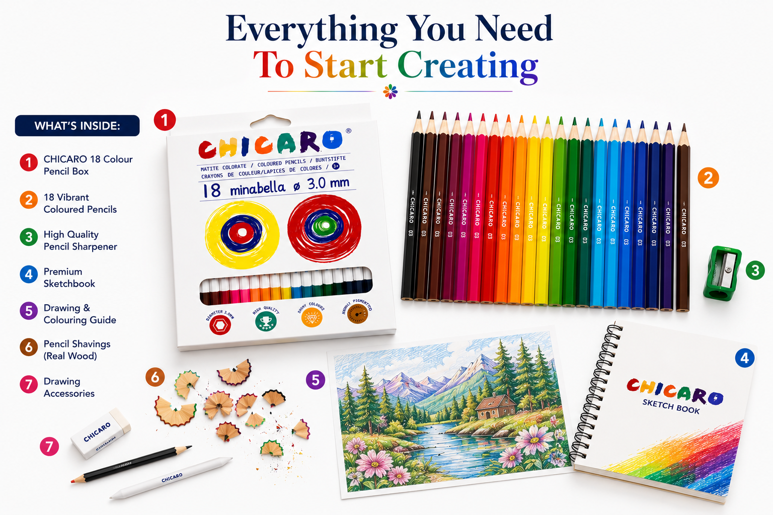 chicaro 18 colours 3.0mm colour pencils