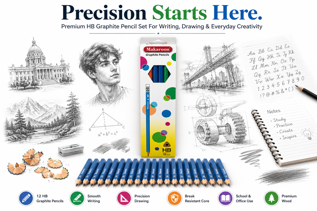 Makaron 12-Piece HB Pencil Set – Reliable Graphite Pencils for Writing, Sketching & School Work