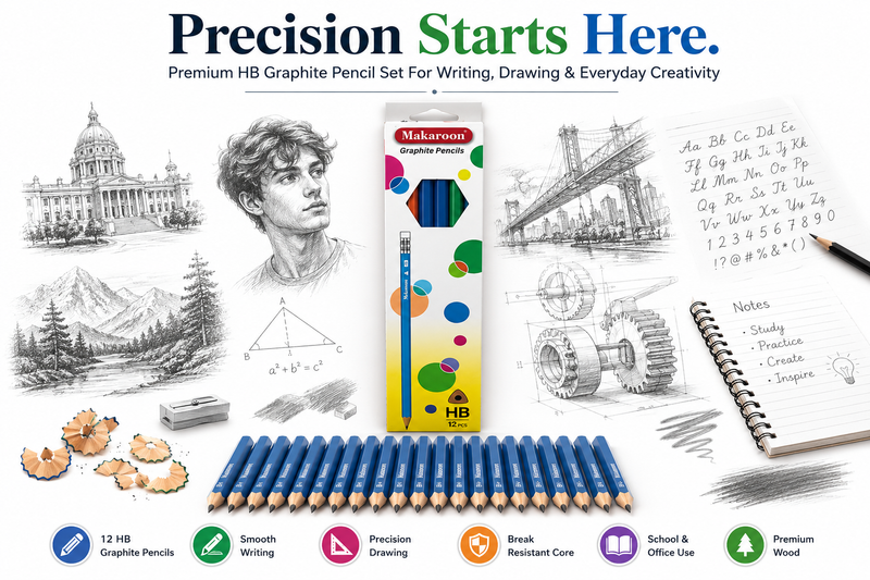 Makaron 12-Piece HB Pencil Set – Reliable Graphite Pencils for Writing, Sketching & School Work