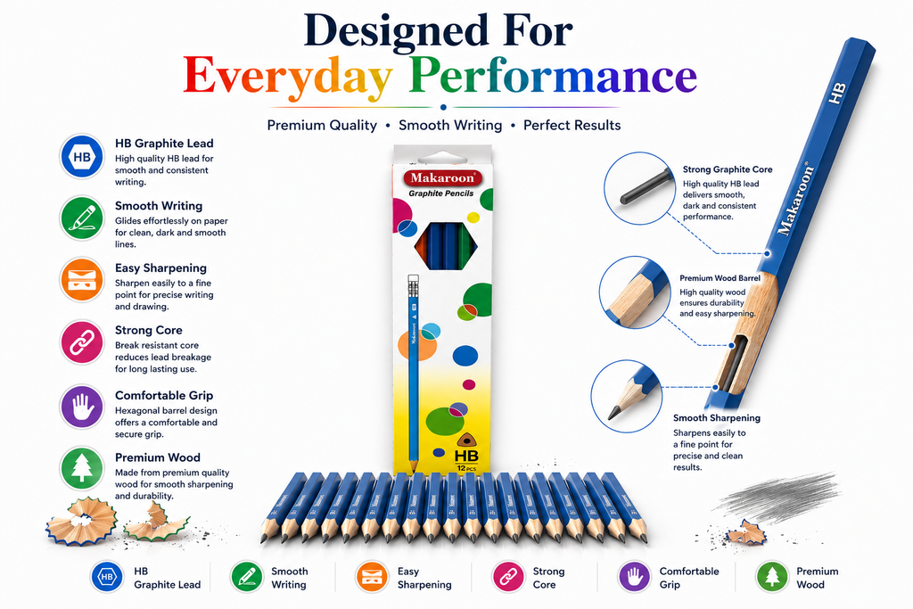 Makaron 12-Piece HB Pencil Set – Reliable Graphite Pencils for Writing, Sketching & School Work