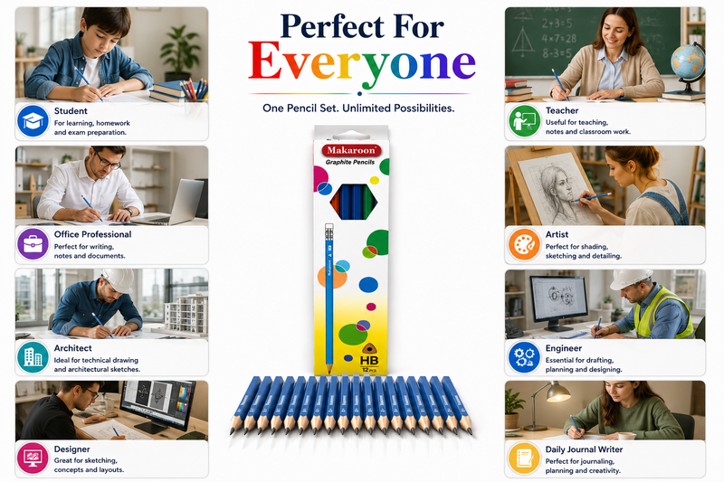 Makaron 12-Piece HB Pencil Set – Reliable Graphite Pencils for Writing, Sketching & School Work