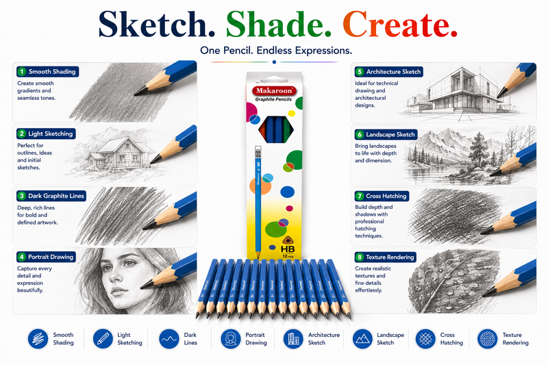 Makaron 12-Piece HB Pencil Set – Reliable Graphite Pencils for Writing, Sketching & School Work