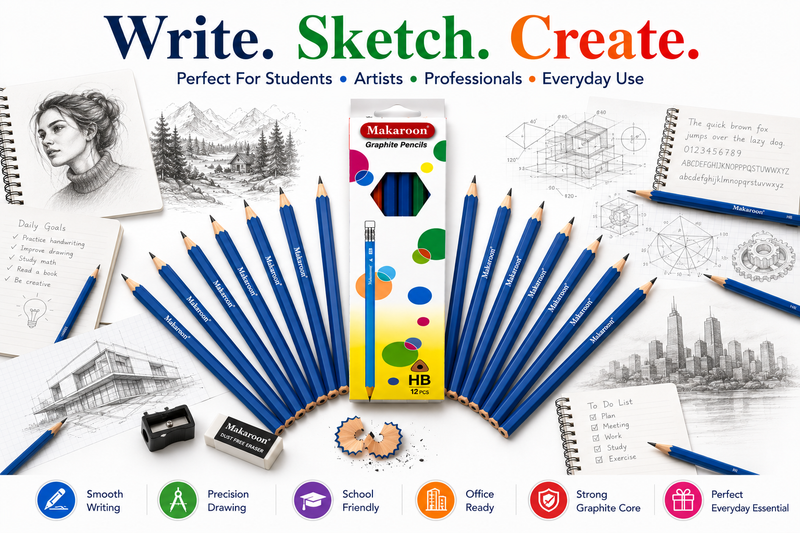 Makaron 12-Piece HB Pencil Set – Reliable Graphite Pencils for Writing, Sketching & School Work