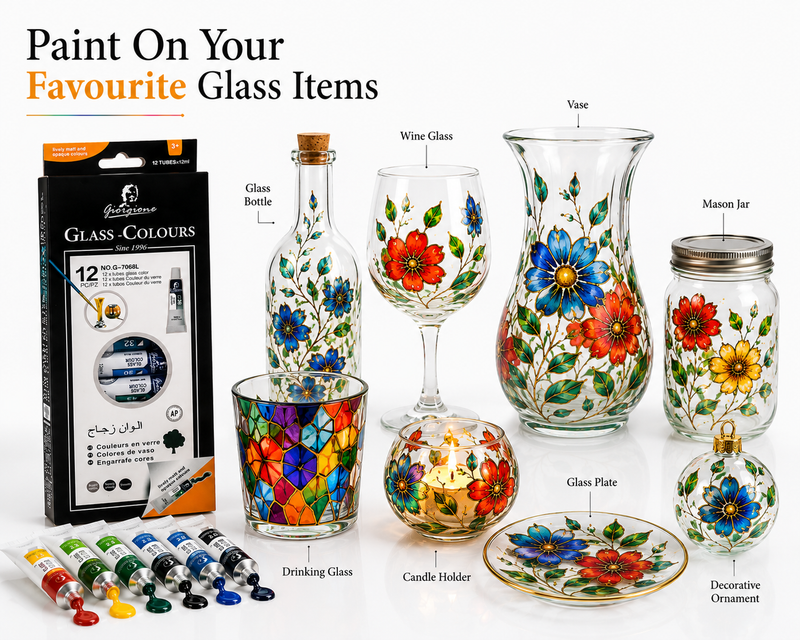 Giorgione 12 Colours Endless Creativity Premium Glass Colours for Creative Art & DIY Projects