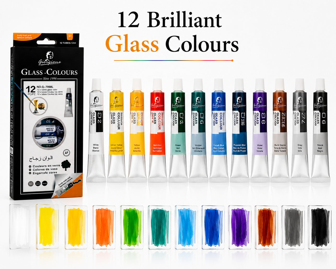 Giorgione 12 Colours Endless Creativity Premium Glass Colours for Creative Art & DIY Projects