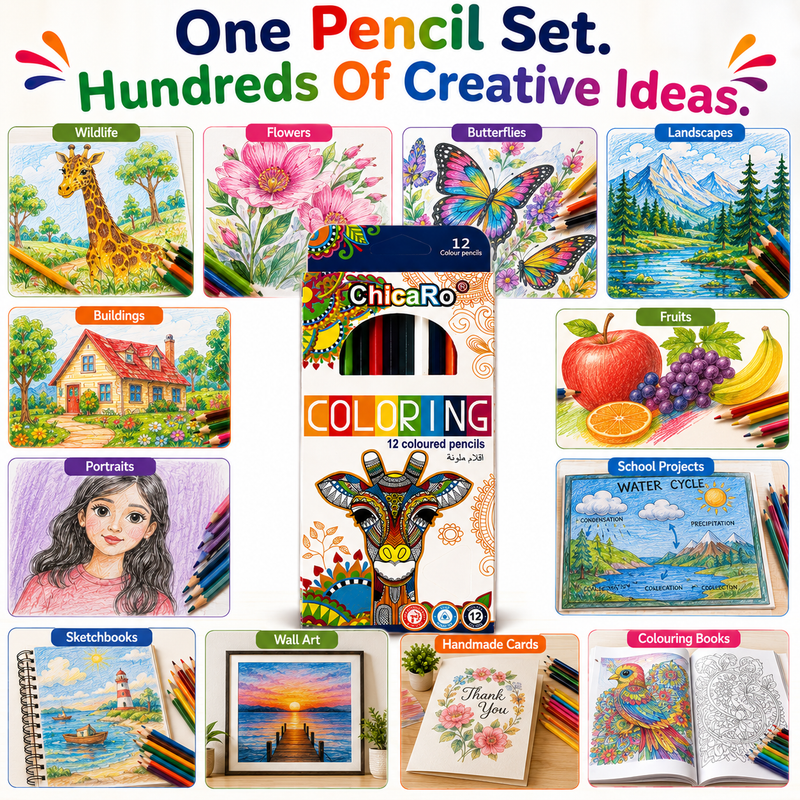 ChicaRo 12-Colour Pencils – Vibrant Colouring Set for Kids, Students, Drawing & Creative Projects