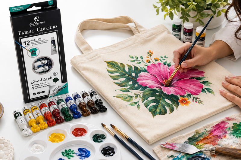 12-Color Fabric Paint Set with 12ml Tubes, Textile & Cloth Painting Colours for DIY Crafts, T-Shirt & Fabric Decoration, Bright Matte Colours with Smooth Finish