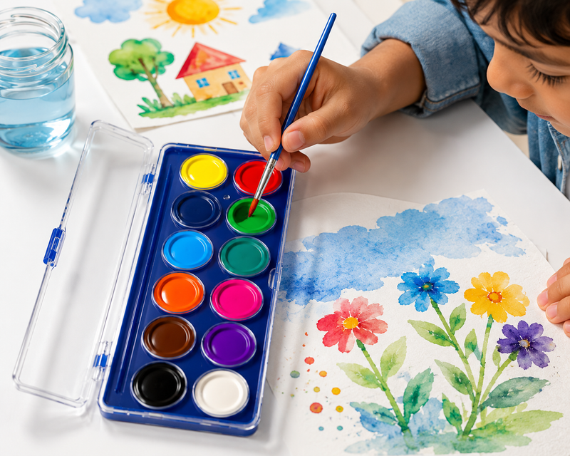 12-Color Watercolor Cake Set for Kids & Beginners, Vibrant Watercolor Paint Palette with Multiple Rich Colours, Easy-to-Use Painting Set for School,