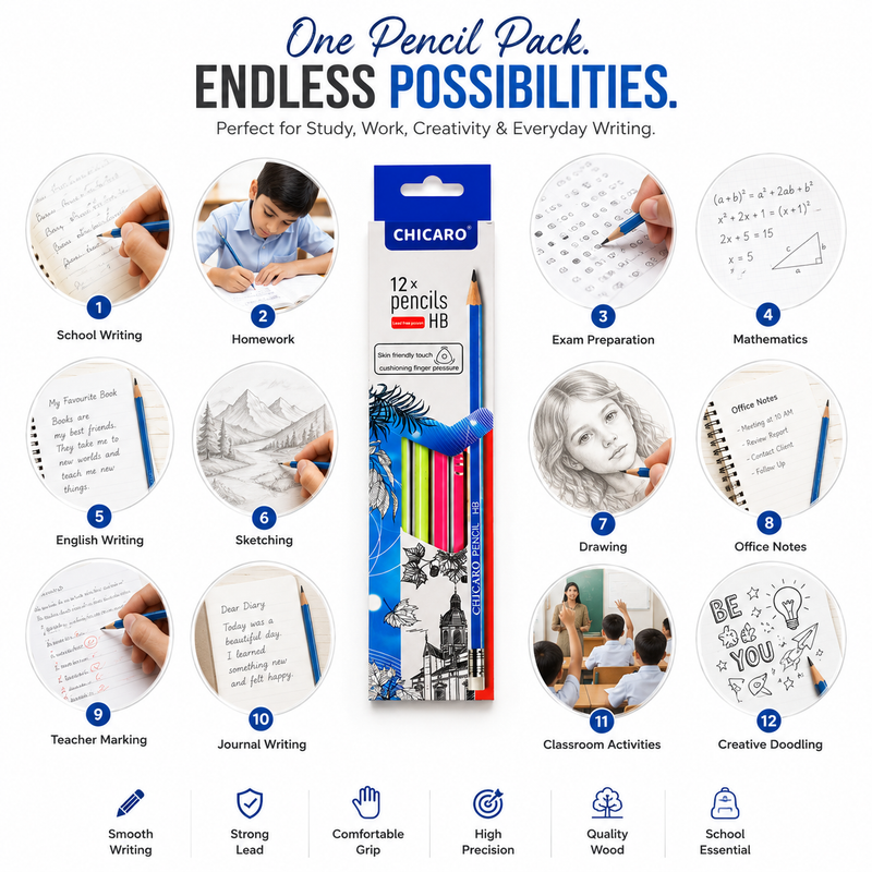 12 HB Graphite Pencils – Smooth, Reliable Pencils for Students, Sketching, Writing & Office Use