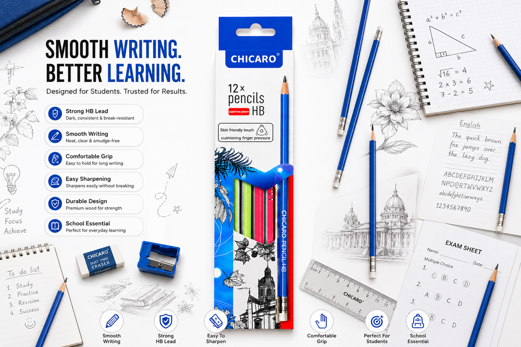 12 HB Graphite Pencils – Smooth, Reliable Pencils for Students, Sketching, Writing & Office Use