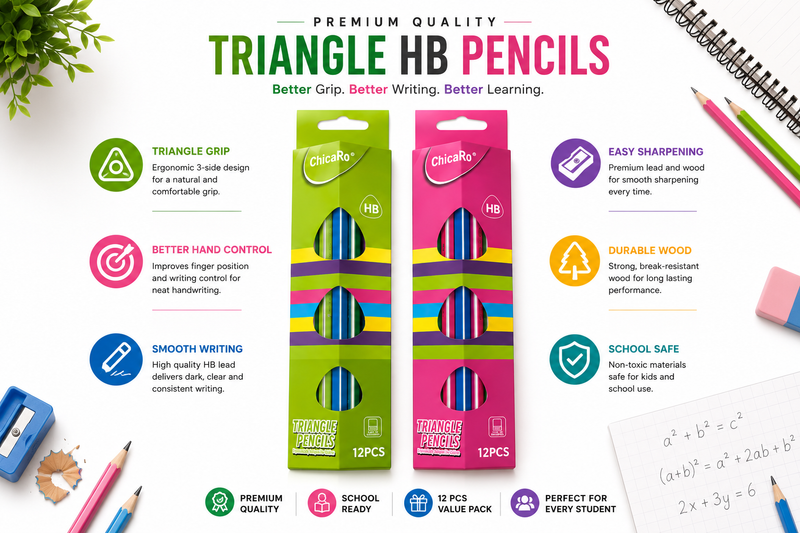 pack of 12  HB Triangle Grip Pencils for Smooth, Comfortable Everyday Writing