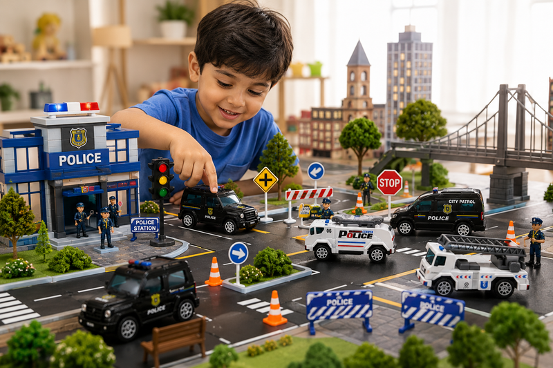 5 Pcs Die-Cast Police Vehicle Toy Set for Kids, Mini Police Cars & Trucks with Realistic Details, City Patrol & Emergency Vehicle