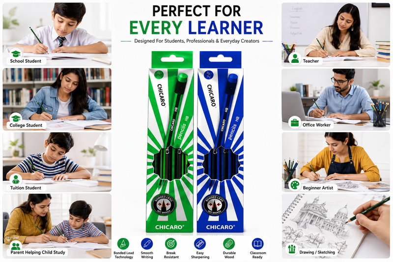 Chicaro HB pencil pack of 12 Smooth Writing & Strong Leads for Everyday Schoolwork