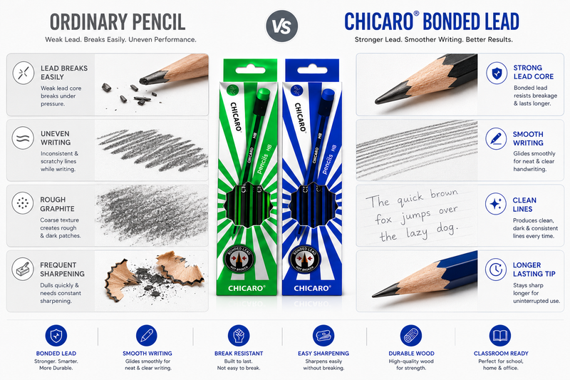 Chicaro HB pencil pack of 12 Smooth Writing & Strong Leads for Everyday Schoolwork