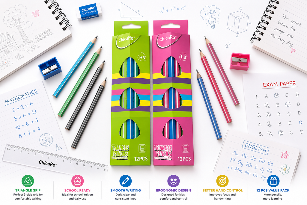 pack of 12  HB Triangle Grip Pencils for Smooth, Comfortable Everyday Writing
