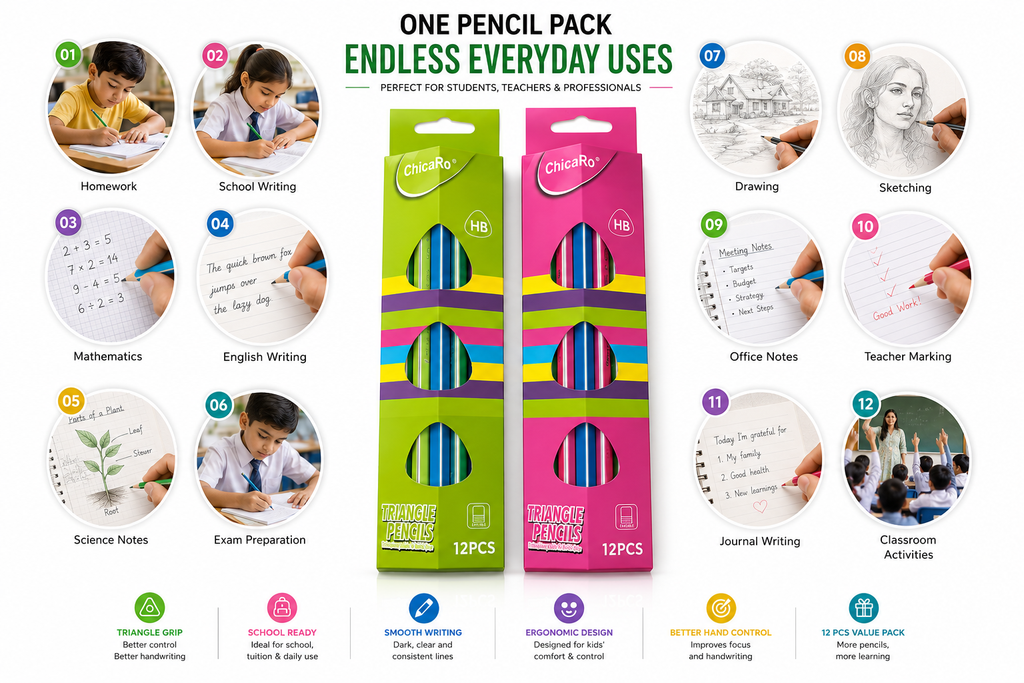 pack of 12  HB Triangle Grip Pencils for Smooth, Comfortable Everyday Writing
