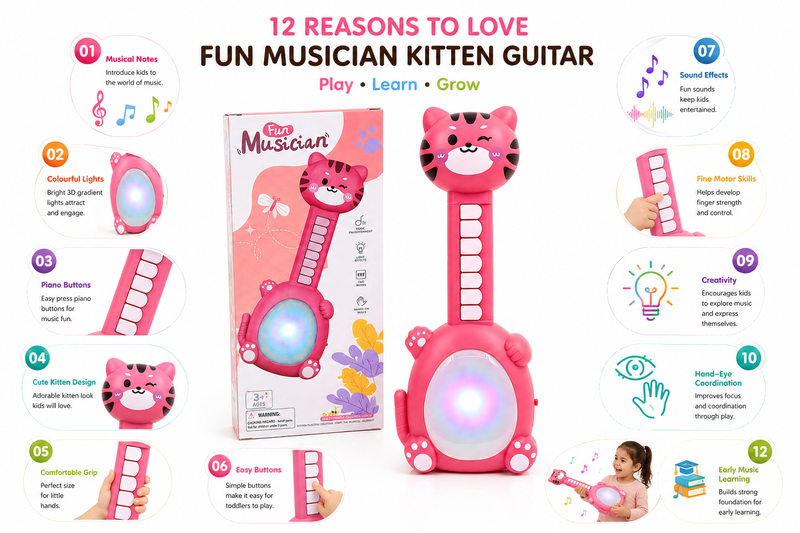 Musical Cat Toy for Kids, Interactive Educational Music & Light Toy with Piano Keys, Colorful Light Effects & Fun Melodies, Easy-to-Play Toddler