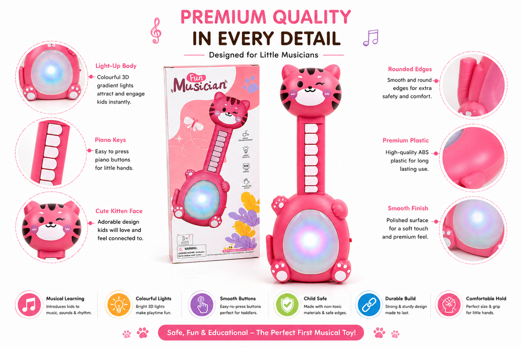 Musical Cat Toy for Kids, Interactive Educational Music & Light Toy with Piano Keys, Colorful Light Effects & Fun Melodies, Easy-to-Play Toddler